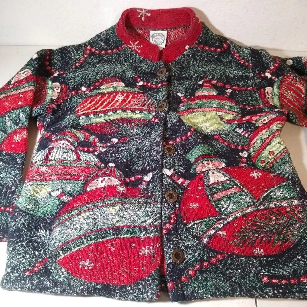 VTG - Sugar Street Weavers Tapestry Jacket/Sweater - Size Small- Snowmen/Holiday